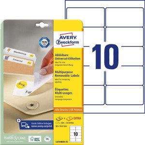 Etykiety papierowe usuwalne 96x50,8mm AVERY ZWECKFORM 25+5ark 300etykiet białe /l4744rev-25 /