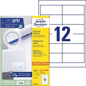 Etykiety papierowe 97x42,3mm AVERY ZWECKFORM ultragrip 200+20ark 2640etykiet białe /3659-200 /