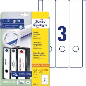 Etykiety papierowe do segregatora 61x297mm AVERY ZWECKFORM ultragrip 25+5ark 90etykiet białe /l4759-25 /