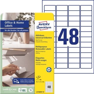 Etykiety papierowe usuwalne 45,7x21,2mm AVERY ZWECKFORM 10ark 480etykiet białe /l4736rev-10 /