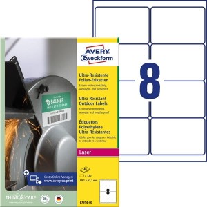 Etykiety foliowe polietylenowe 99,1x67,7mm AVERY ZWECKFORM wodoodporne ultra resistant 40ark 320etykiet białe matowe /l7914-40 /