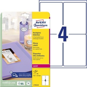 Etykiety papierowe 99,1x139mm AVERY ZWECKFORM 40ark 160etykiet białe błyszczące /l7769-40 /
