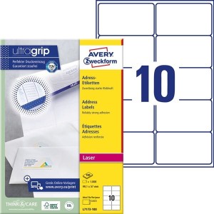 Etykiety papierowe 99,1x57mm AVERY ZWECKFORM adresowe ultragrip 100ark 1000etykiet białe /l7173-100 /
