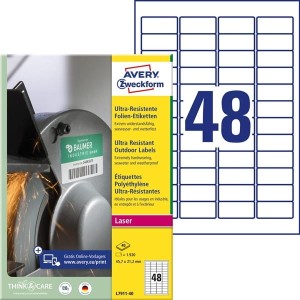 Etykiety foliowe polietylenowe 45,7x21,2mm AVERY ZWECKFORM wodoodporne ultra resistant 40ark 1920etykiet białe matowe /l7911-40 /