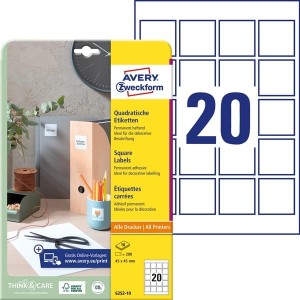 Etykiety papierowe 45x45mm AVERY ZWECKFORM 10ark 200etykiet białe /6252-10 /