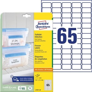 Etykiety papierowe 38,1x21,2mm AVERY ZWECKFORM na mrożonki 25ark 1625etykiet białe /l7971-25 /