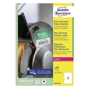 Etykiety foliowe polietylenowe 210x297mm AVERY ZWECKFORM wodoodporne ultra resistant 50ark 50etykiet białe matowe /b4775-50 /