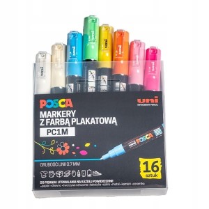 Marker z farbą plakatową okrągły 0,7mm UNI POSCA PC-1M mix kolorów SOFT 16szt. /UNPC1M/16C/ /194521/