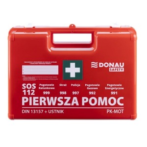 Apteczka przenośna DONAU SAFETY plastikowa DIN 13157 33x24,5x12,5cm z wyposażeniem i aparatem do sztucznego oddychania  /32541511-07/