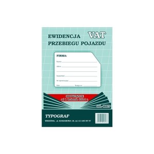 Druk offsetowy ewidencja przebiegu pojazdu VAT A5 32 kartki pion TYPOGRAF /48023/