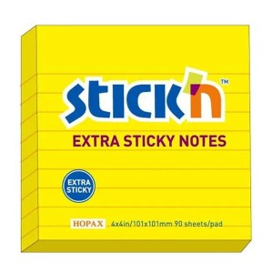 Notes samoprzylepny 101x101mm 90 kartek w linie neon żółty STICKN EXTRA STICKY /21504/