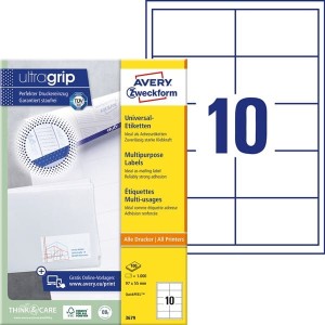Etykiety papierowe 97x55mm AVERY ZWECKFORM ultragrip 100ark 1000etykiet białe /3679 /