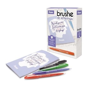 Pisaki 4 kolory do nauki kaligrafii PENTEL LIGHT TOUCH BRUSH PEN + książeczka 1szt. /ZESTAW-SES15C-EFGN-L/