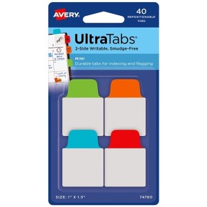 Zakładki indeksujące 25,4x38mm PP 4x10szt. klasyczne AVERY ZWECKFORM ULTRA TABS usuwalne 40szt. /74760/