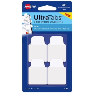 Zakładki indeksujące 25,4x38mm PP 4x10szt. białe AVERY ZWECKFORM ULTRA TABS usuwalne 40szt. /74788/