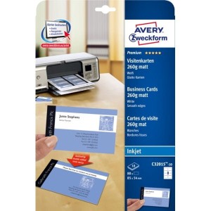 Wizytówki QuickClean; 85 x 54 mm, 80 szt., 260 g, matowe, białe, Avery Zweckform /C32015-10/