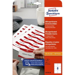 Identyfikatory z mikroperforacją Avery Zweckform; A4, 20 ark./op., 60 x 90 mm, białe, 160szt. /L4728-20/