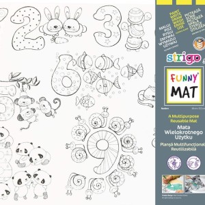 Podkład na biurko 480x355mm STRIGO FUNNY mat biały liczby w zestawie z kredkami lub flamastrami /SFU905/