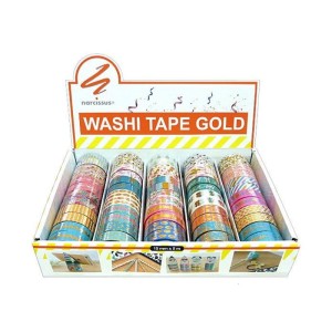 Taśma klejąca/dekoracyjna 15mm x 5m NARCISSUS WASHI TAPE Gold mix wzorów 1szt. /GT/
