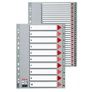 Przekładki A4 PP 1-6 numeryczne szare ESSELTE /100104/