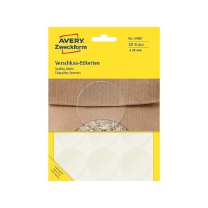 Naklejki do zaklejania opakowań samoprzylepne 38mm AVERY ZWECKFORM folia 25 arkuszy 225 etykiet transparentne /51067/