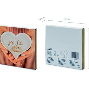 Talerzyk porcelanowy 13,3x10,8cm PARTYDECO w kształcie serca na obrączki ze złotym nadrukiem yes i do biały 1szt. /PTA1/