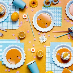 Talerze papierowe 18cm PARTYDECO okrągłe z nadrukiem słoneczka 6szt. /TPP77/