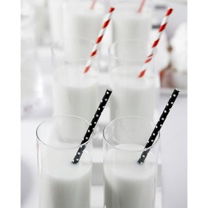 Słomki/rurki papierowe 19,5cm PARTYDECO z nadrukiem w małe białe kropki czarne 10szt. /SPP2-010/