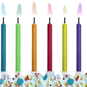 Świeczki urodzinowe z podstawką 6cm PARTYDECO gładkie z kolorowymi płomieniami mix kolorów 6szt. /SCK-1/