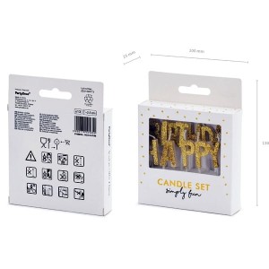 Świeczki urodzinowe 2,5cm PARTYDECO litery "happy birthday" ZŁOTE 13szt. /SCS-9-019B/