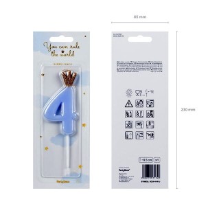 Świeczka urodzinowa 9,5cm PARTYDECO CYFRA "4" jasna niebieska z koroną 1szt. /SCU6-4-001J/