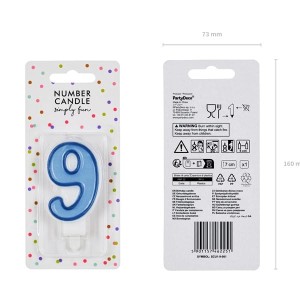 Świeczka urodzinowa 7cm PARTYDECO CYFRA "9" NIEBIESKA 1szt. /SCU1-9-001/