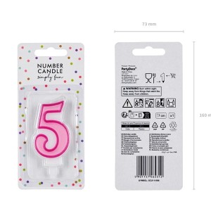 Świeczka urodzinowa 7cm PARTYDECO CYFRA "5" różowa 1szt. /SCU1-5-006/