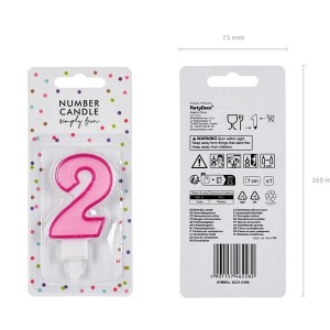Świeczka urodzinowa 7cm PARTYDECO CYFRA "2" różowa 1szt. /SCU1-2-006/
