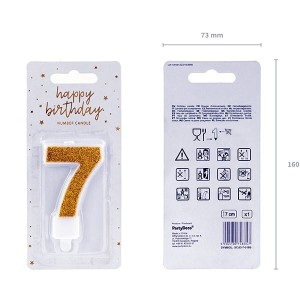 Świeczka urodzinowa 7cm PARTYDECO CYFRA "7" brokatowa złota 1szt. /SCU3-7-019B/