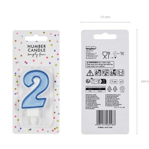 Świeczka urodzinowa 7cm PARTYDECO CYFRA "2" niebieska 1szt. /SCU1-2-001/