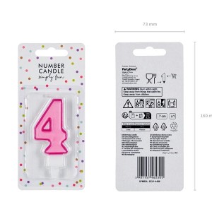 Świeczka urodzinowa 7cm PARTYDECO CYFRA "4" różowa 1szt. /SCU1-4-006/