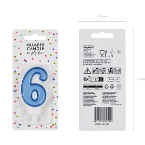 Świeczka urodzinowa 7cm PARTYDECO CYFRA "6" niebieska 1szt. /SCU1-6-001/