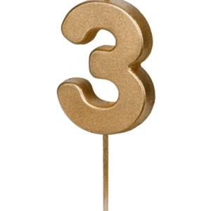 Świeczka urodzinowa 4,5cm PARTYDECO CYFRA "3" złota 1szt. /SCU9-3/