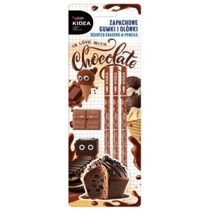 Ołówek drewniany HB KIDEA + gumka zestaw pachnąca czekolada  3+3szt. /ZAGOCKA/