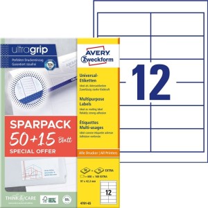 Etykiety papierowe 97x42,3mm AVERY ZWECKFORM ultragrip 50+15ark 780etykiet białe /4781-65 /
