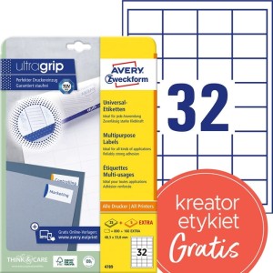 Etykiety papierowe 48,3x33,8mm AVERY ZWECKFORM ultragrip 25+5ark 960etykiet białe /4789 /