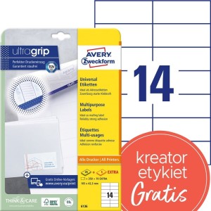 Etykiety papierowe 105x42,3mm AVERY ZWECKFORM ultragrip 25+5ark 420etykiet białe /6136 /