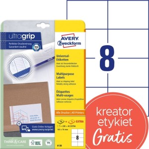 Etykiety papierowe 105x74mm AVERY ZWECKFORM ultragrip 25+5ark 240etykiet białe /6138 /