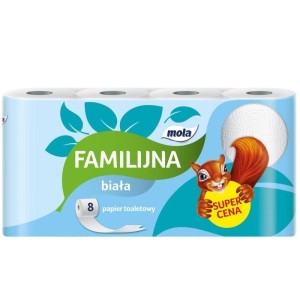 Papier toaletowy biały 2-warstwowy 2x15g 15,53m MOLA FAMILIJNA 8szt. /61105/