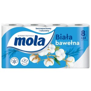 Papier toaletowy celuloza biały 2-warstwowy 2x15g 17,94m MOLA biała bawełna 8szt. /61013/