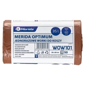 Worki na śmieci 35l HDPE/LDPE 14µm 50x60cm MERIDA OPTIMUM brązowe na odpady BIO rolka 50szt. /WOW101/