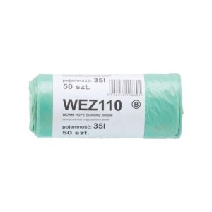 Worki na śmieci 35l HDPE 6,3µm MERIDA economy zielone rolka 50szt. /WEZ110/