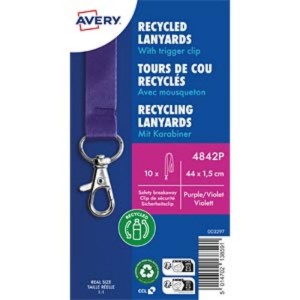 Smycz do identyfikatorów AVERY ZWECKFORM z zapięciem zabezpieczającym z karabińczykiem z recyklingowanego PET fioletowa 10szt. /4842P/