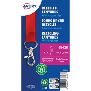 Smycz do identyfikatorów AVERY ZWECKFORM z zapięciem zabezpieczającym z karabińczykiem z recyklingowanego PET czerwona 10szt. /4842R/